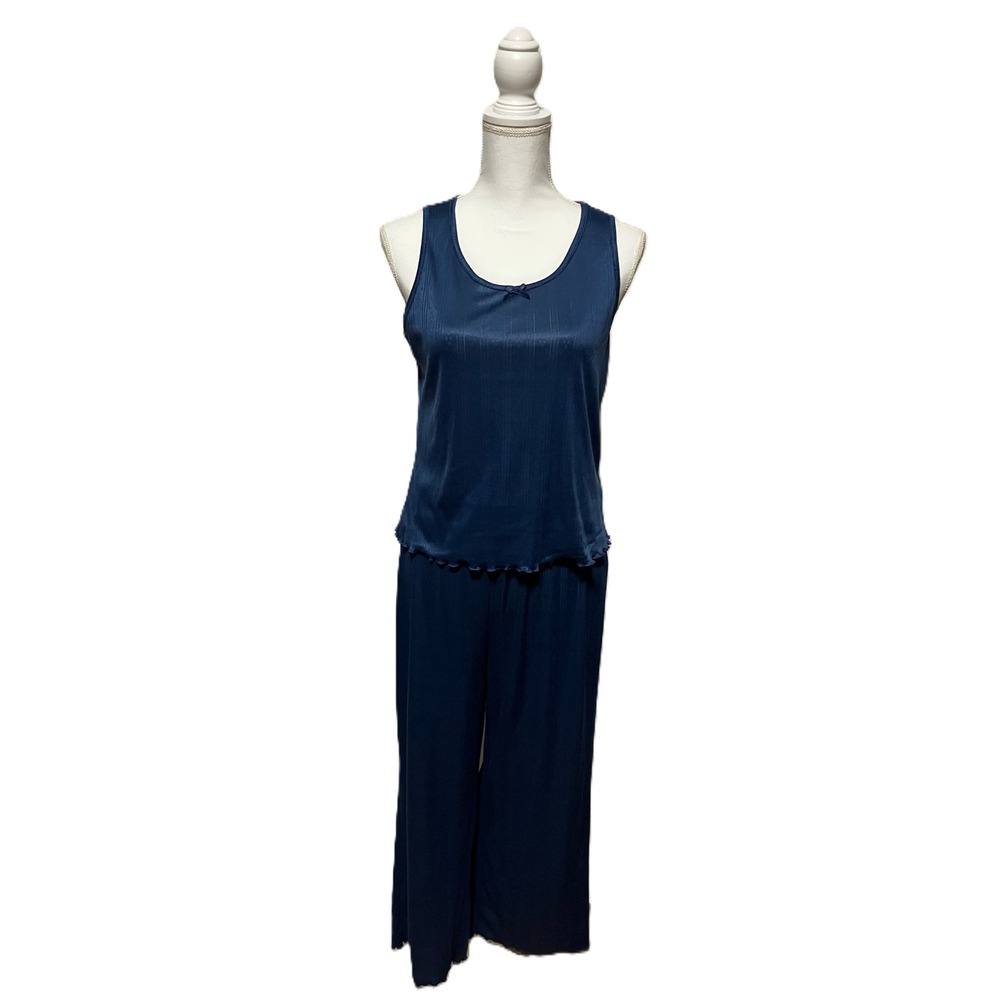 89th + Madison Women Sleepwear Set M Blue Pointelle Lettuce Trim Loungewear